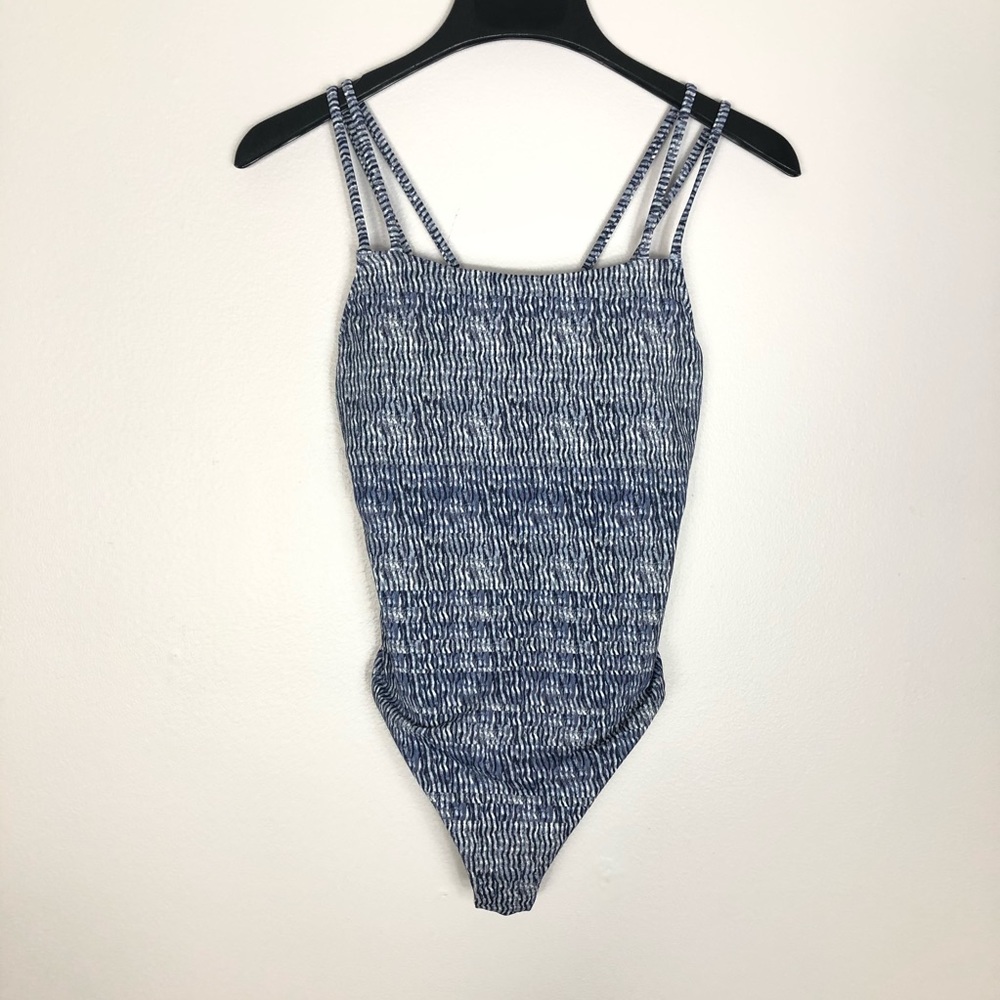 LOFT Blue and White Smocked One-Piece Swimsuit